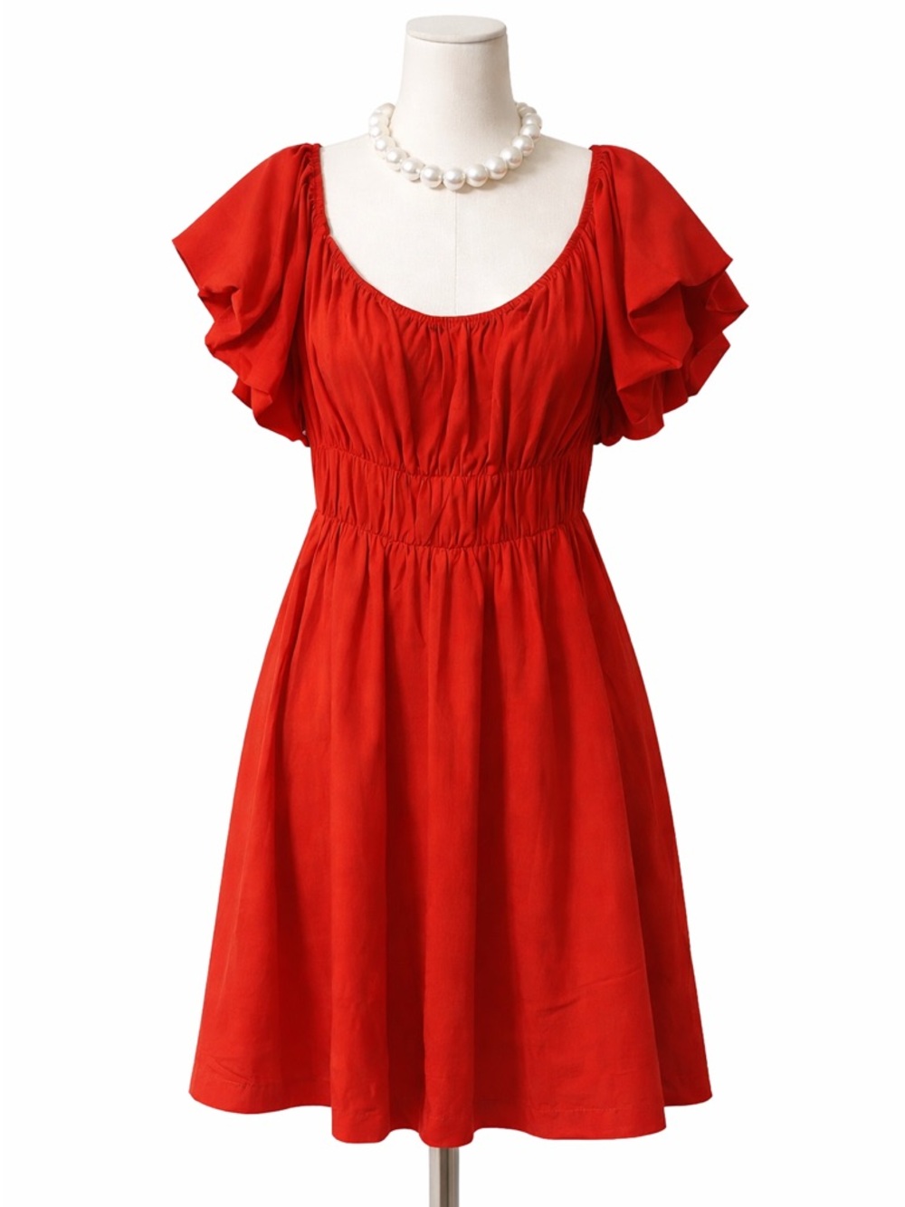 SYZRI‎ Red Dress with Ruffled Sleeves